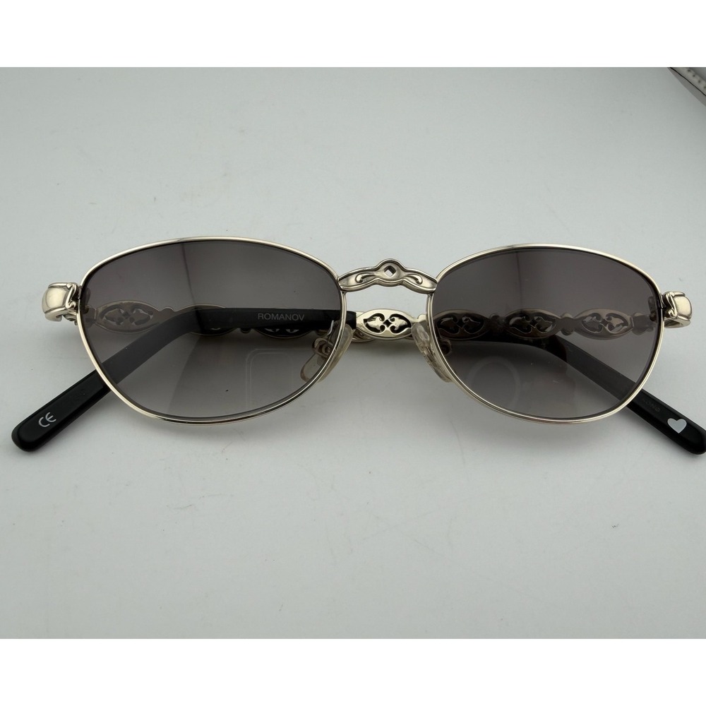 Brighton Romanov Sunglasses Silver Tone Excellent Filigree Oval Gradient Grey
